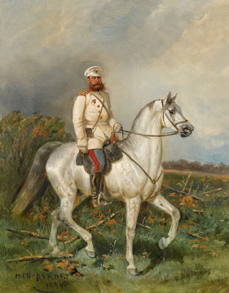 Portrait Of General Mikhail Dmitrievich Skobelev On Horseback Wall Art by Nikolai Egorovich Sverchkov - High-Resolution Digital Print