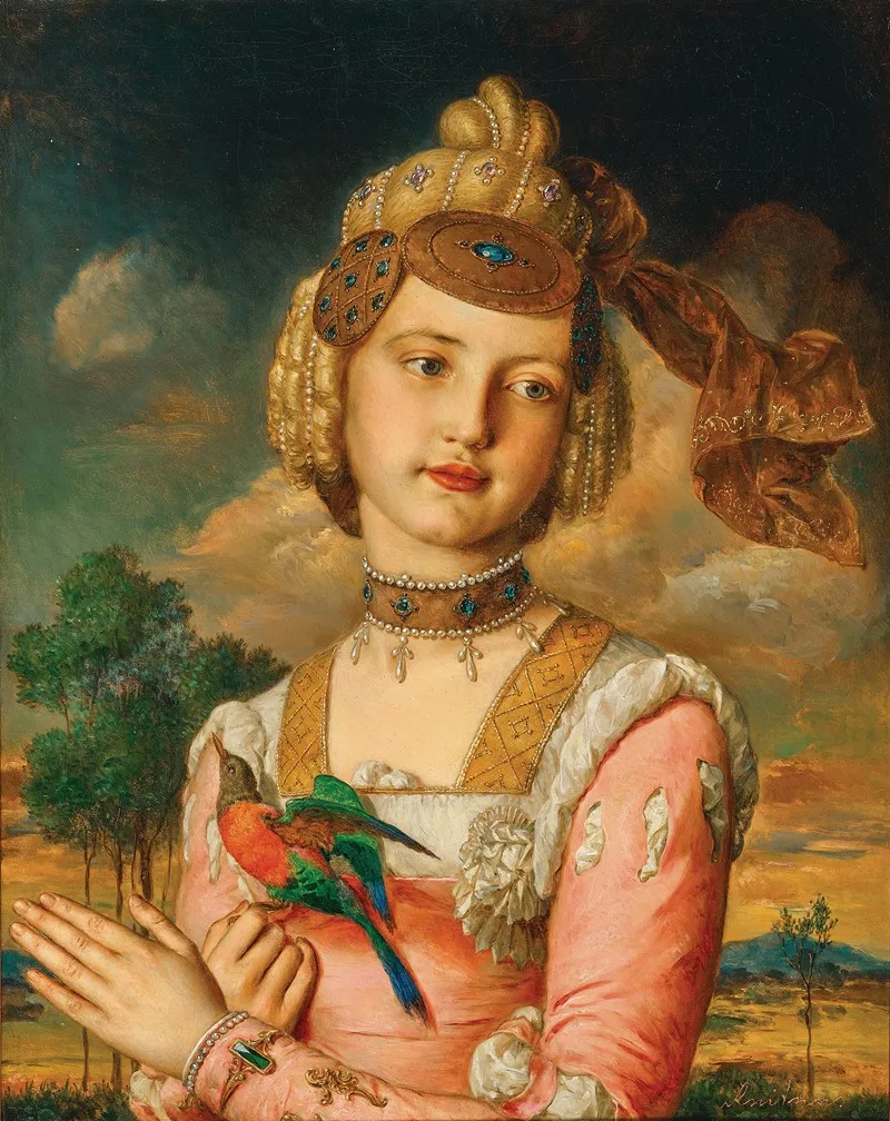 Portrait Of His Daughter Alexandrine Lexi As A Young Noblewoman Wall Art by Johann Baptist Reiter - High-Resolution Digital Print