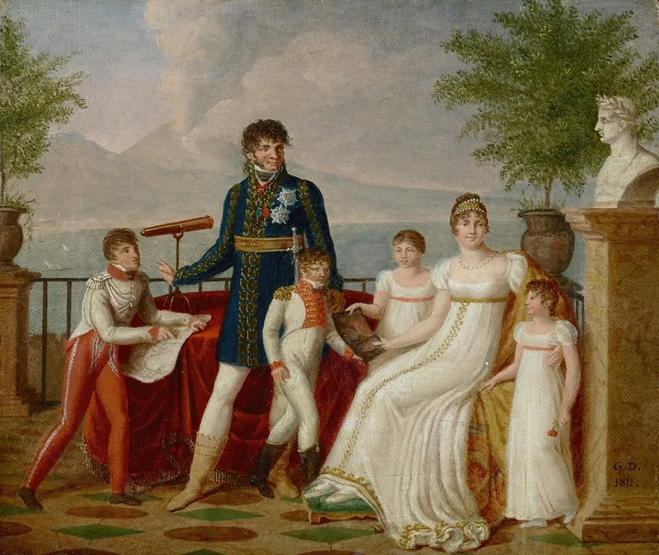 Portrait Of Joachim Murat 1767 1815 His Wife Caroline Bonaparte 1782 1839 And Their Family With A View Of Naples Beyond Wall Art by Guillaume Descamps - High-Resolution Digital Print