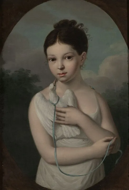 Portrait Of Jozia Walicka 1808 1880 With A Dove Wall Art by Józef Sonntag - High-Resolution Digital Print