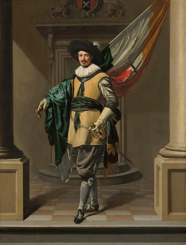 Portrait Of Loef Vredericx 1590 1668 As An Ensign Wall Art by Thomas de Keyser - High-Resolution Digital Print