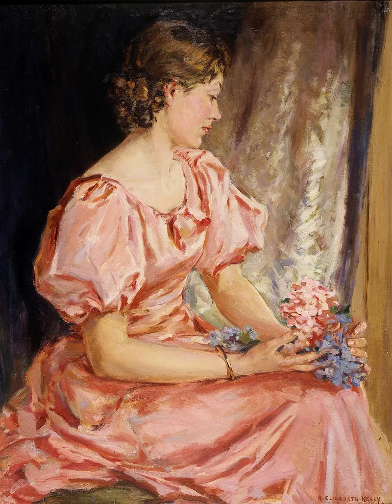 Portrait Of Lorna The Girl In Pink Wall Art by Elizabeth Kelly - High-Resolution Digital Print