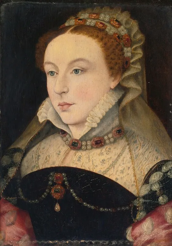 Portrait Of Mademoiselle De Chabot In A Black Dress With A Lace Ruff And Jewelled Headdress Wall Art by Follower of François Clouet - High-Resolution Digital Print