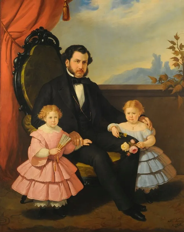 Portrait Of Man And Children Wall Art by Baldassare Verazzi - High-Resolution Digital Print