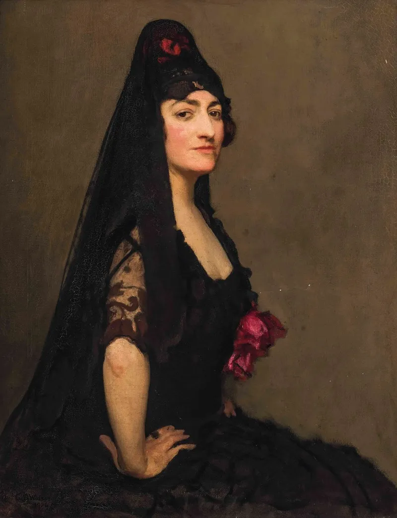 Portrait Of Marcelle Azra Hincks Countess Morphy Wearing A Spanish Mantilla