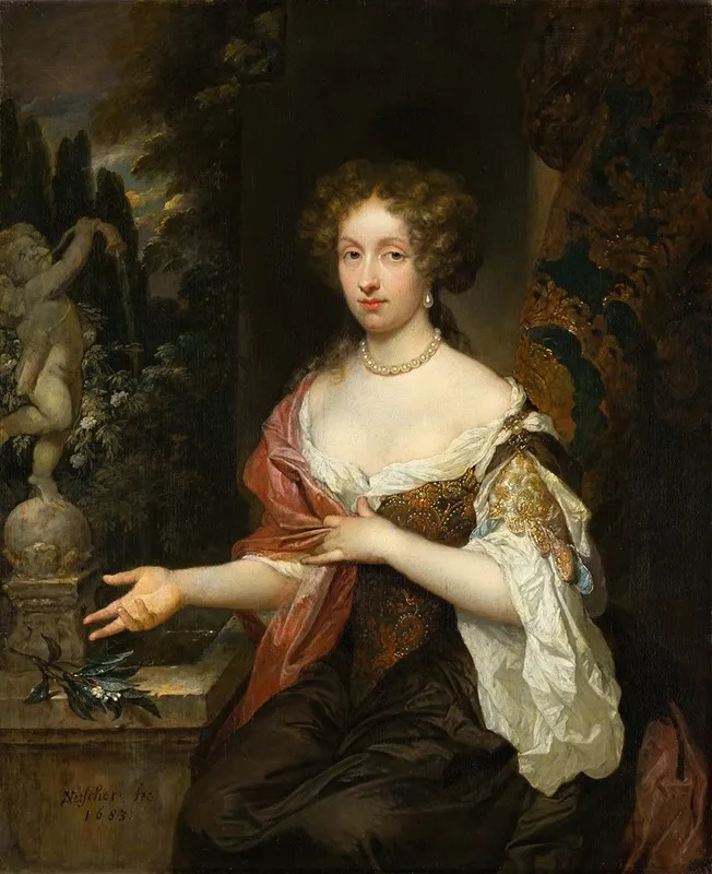Portrait Of Maria Timmers Wall Art by Caspar Netscher - High-Resolution Digital Print