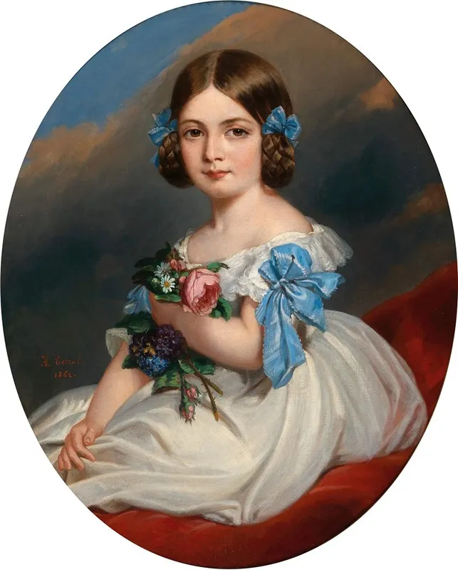 Portrait Of Marie Barthelemy 1838 1858 Wall Art by Pierre Louis Alexandre Abel Terral - High-Resolution Digital Print