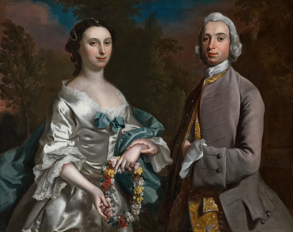 Portrait Of Mr Edward Pryce B 1723 Gunley And Mrs Frances Pryce Nee Egerton Trelydan Wall Art by Joseph Highmore - High-Resolution Digital Print