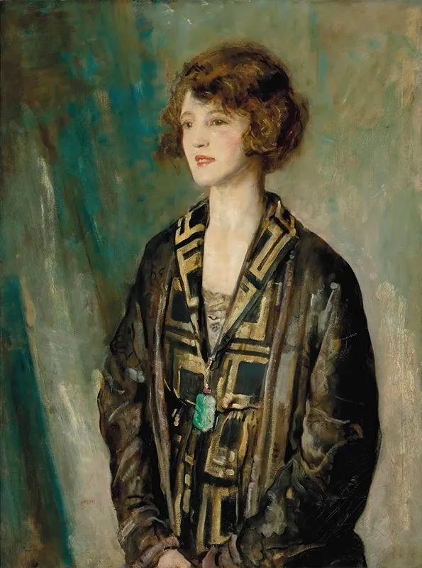 Portrait Of Mrs Charles Romer Williams Wearing A Jade Pendant Wall Art by Ambrose McEvoy - High-Resolution Digital Print