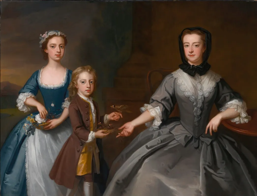 Portrait Of Mrs Finch With Her Son And Daughter Wall Art by Enoch Seeman - High-Resolution Digital Print