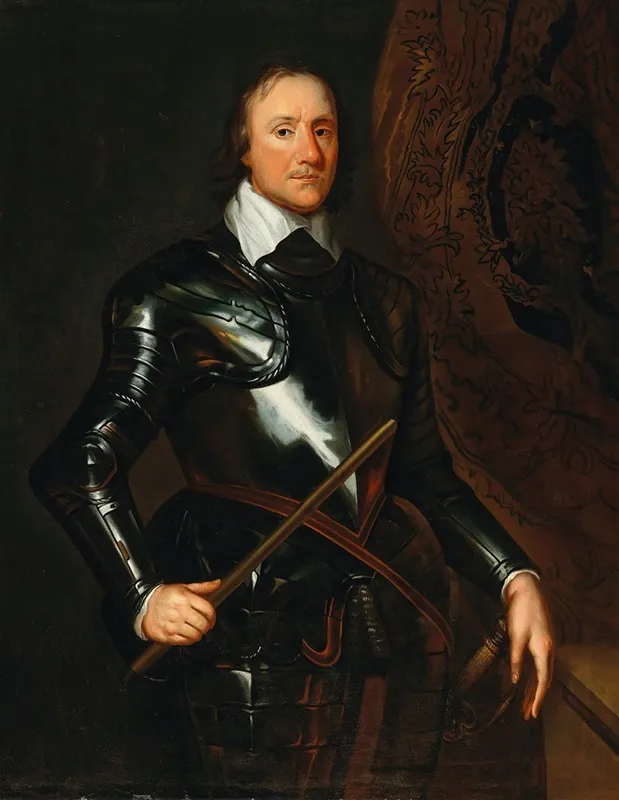 Portrait Of Oliver Cromwell In Armour Holding A Baton Wall Art by Workshop of Robert Walker - High-Resolution Digital Print