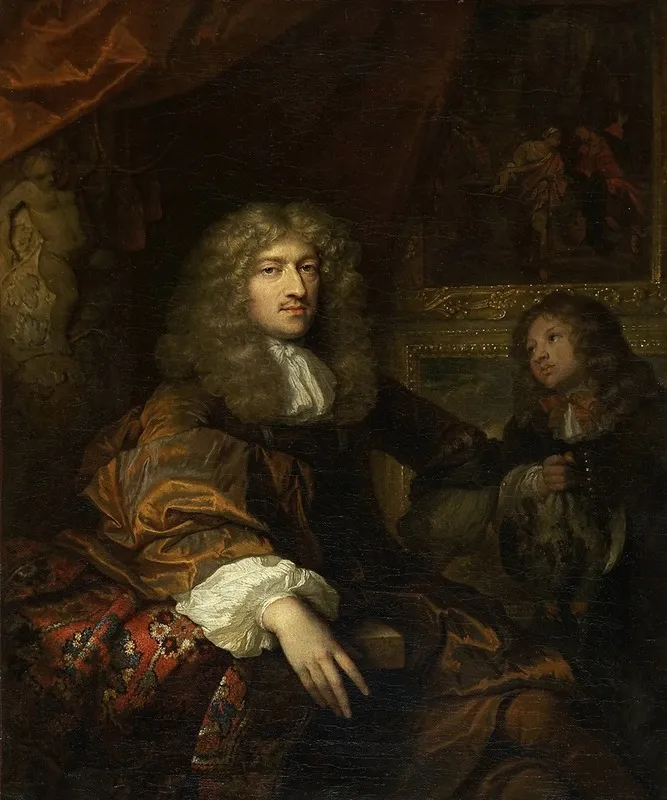 Portrait Of Pieter Six With A Servant Bearing Hunting Booty Wall Art by Caspar Netscher - High-Resolution Digital Print
