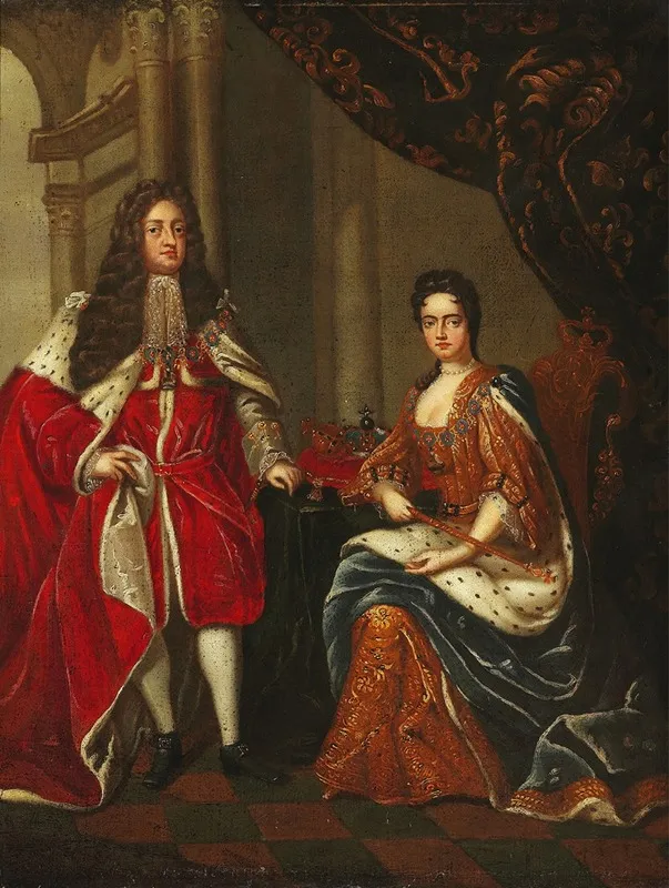 Portrait Of Queen Anne Of England And George Prince Of Denmark Wall Art by Charles Boit (after) - High-Resolution Digital Print
