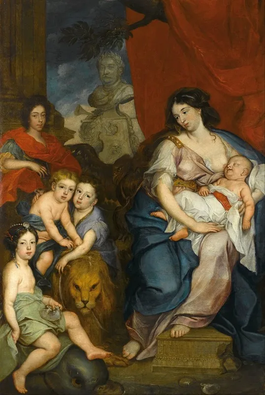 Portrait Of Queen Maria Casimire With Children Wall Art by Jerzy Eleuter Szymonowicz Siemiginowski - High-Resolution Digital Print