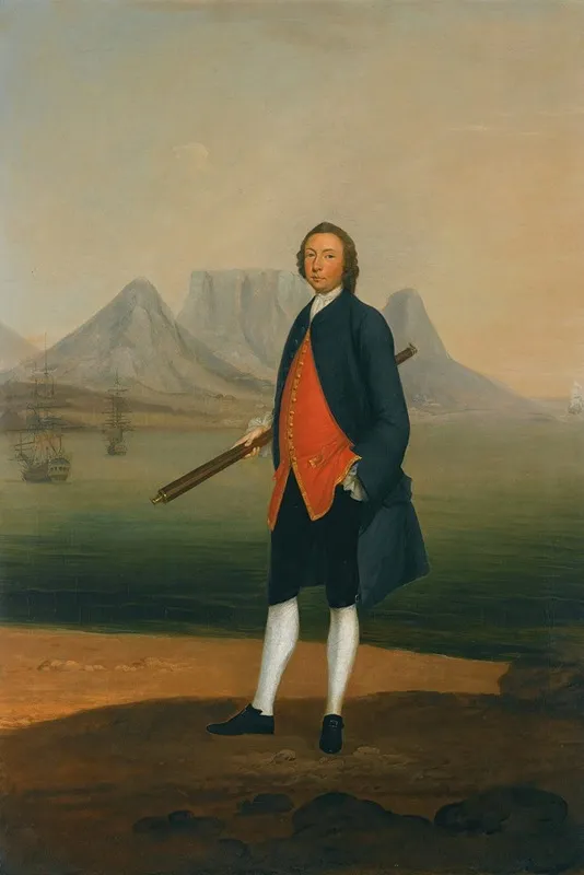 Portrait Of Richard Beard Streatfield Of Copford Lichfield Staffordshire 1705 1770 With A View Of Table Bay Cape Town Beyond Wall Art by Arthur Devis - High-Resolution Digital Print
