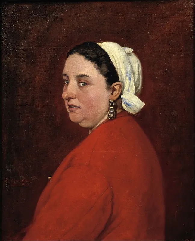 Portrait Of Senyora Anita With Red Dress Wall Art by Benet Mercadé - High-Resolution Digital Print