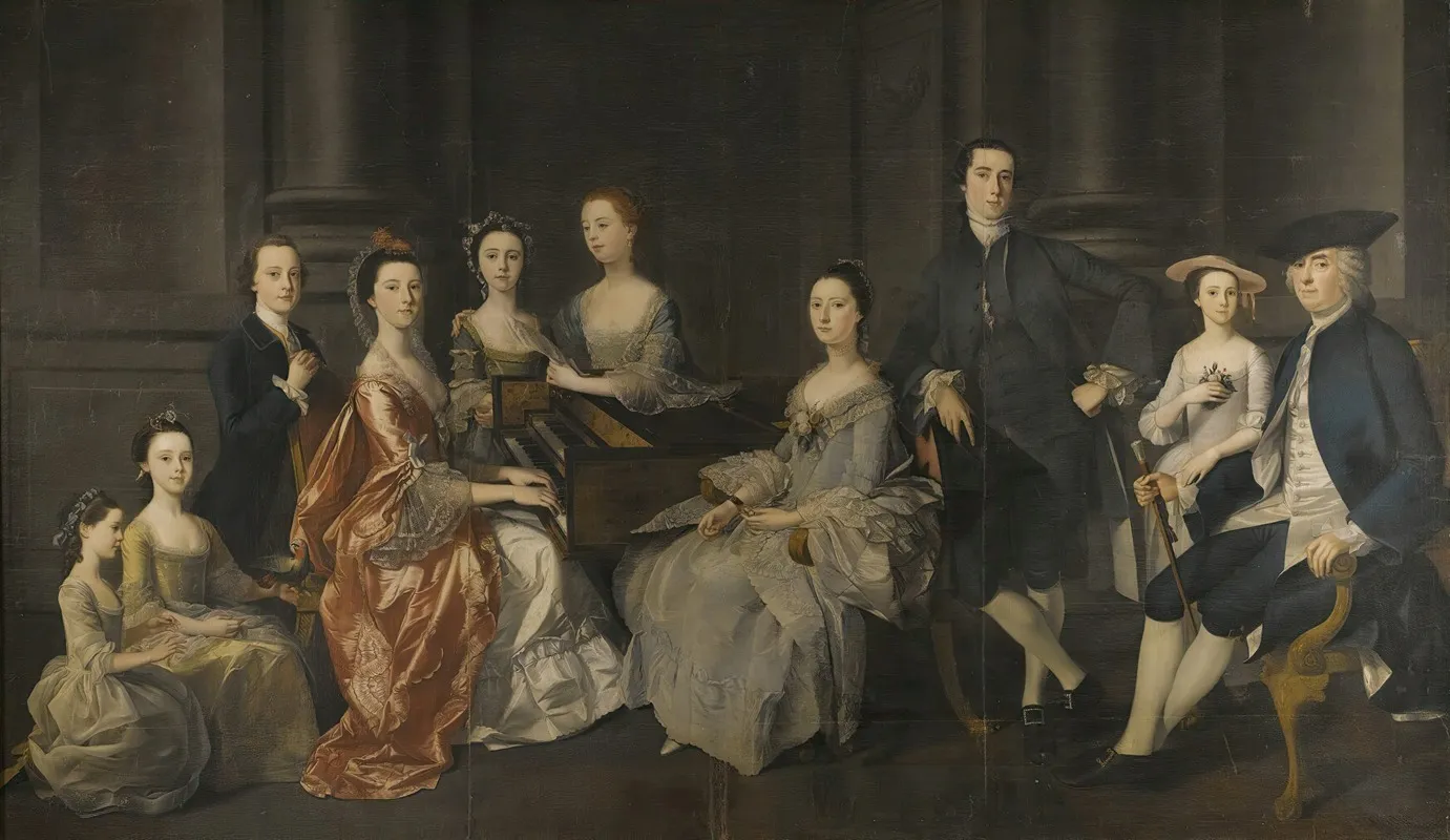 Portrait Of Sir Wolstan Dixie 4th Bt 1701 1767 Of Bosworth Hall Leicestershire And His Family Wall Art by Henry Pickering - High-Resolution Digital Print