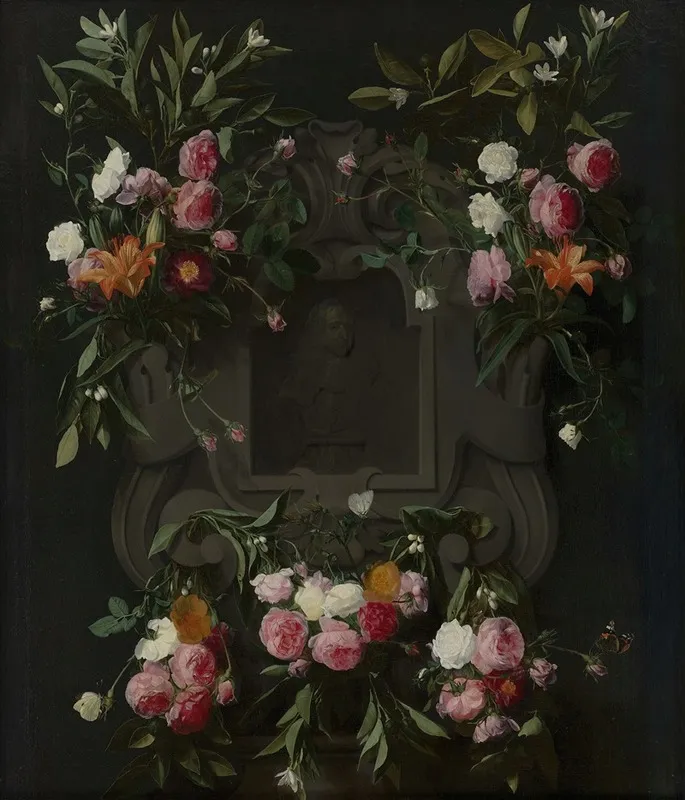 Portrait Of Stadholder King William Iii 1650 1702 Surrounded By A Garland Of Flowers Wall Art by Daniel Seghers - High-Resolution Digital Print
