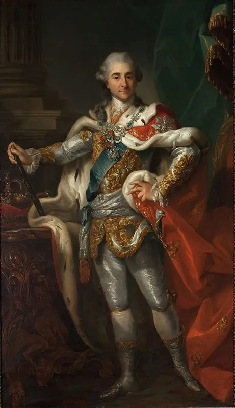 Portrait Of Stanislaw August Poniatowski In The Coronation Costume Wall Art by Workshop of Marcello Bacciarelli - High-Resolution Digital Print