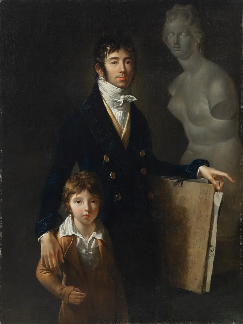 Portrait Of The Artist In A Blue Velvet Frock Coat With His Son Astyanax Scaevola Wall Art by Jean-Baptiste-François Bosio - High-Resolution Digital Print