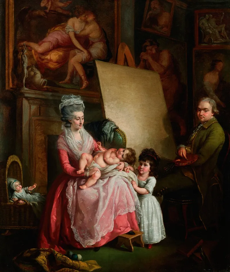 Portrait Of The Artist With His Wife And Children In His Studio Wall Art by John Francis Rigaud - High-Resolution Digital Print
