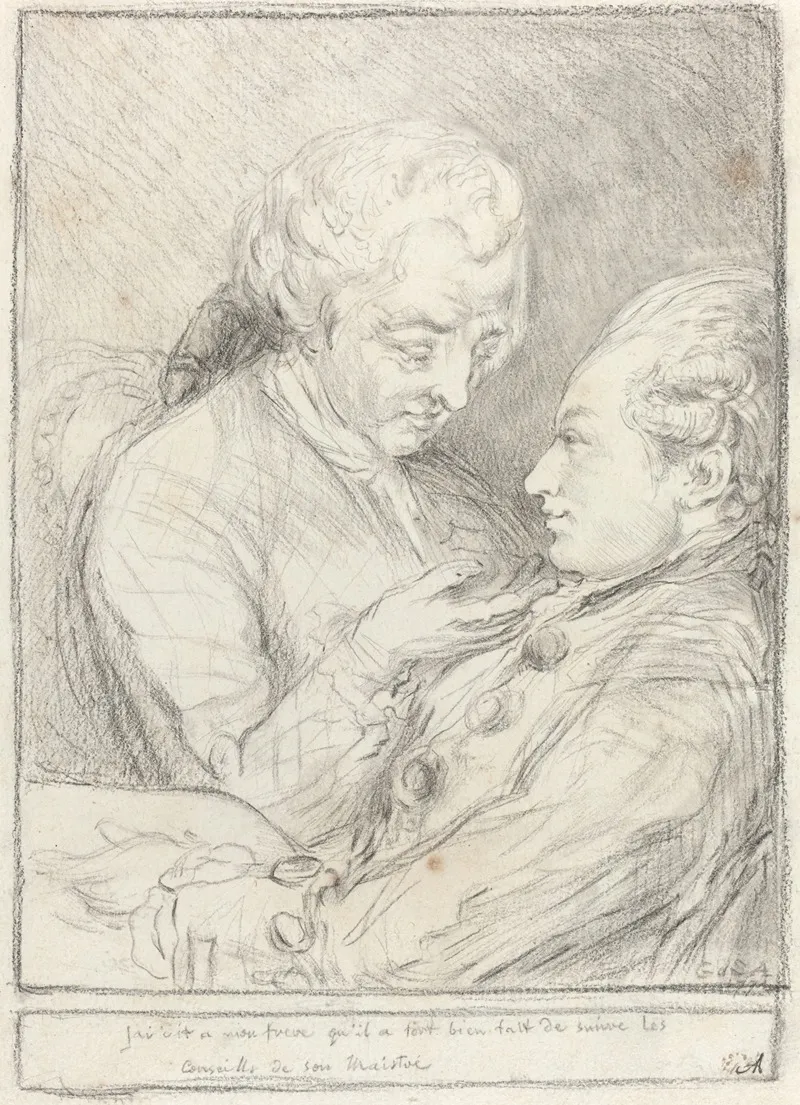 Portrait Of The Artist With His Younger Brother Augustin Saint Aubin Wall Art by Imitator of Gabriel Jacques de Saint-Aubin - High-Resolution Digital Print