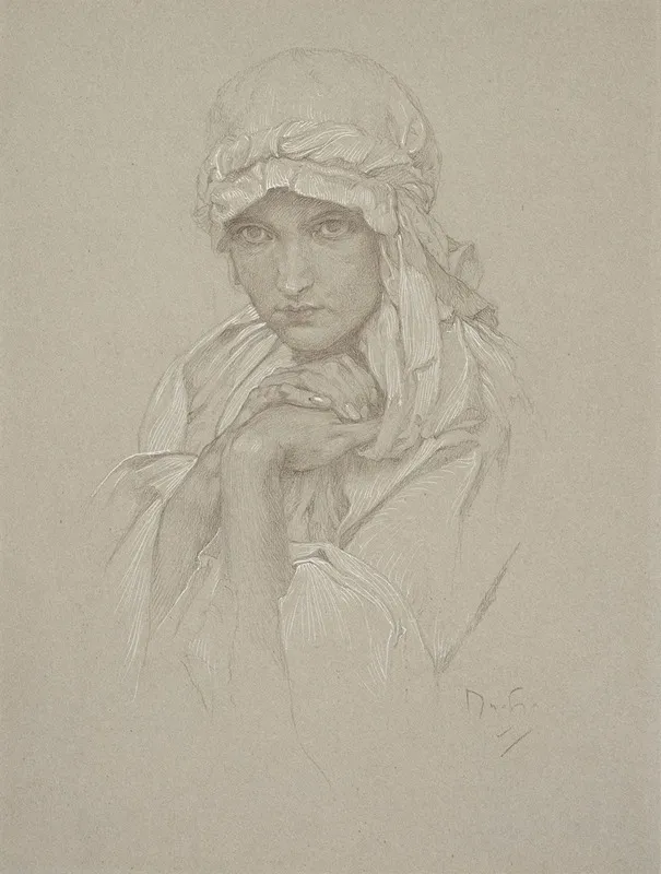 Portrait Of The Artists Daughter In Slavic Dress Wall Art by Alphonse Mucha - High-Resolution Digital Print