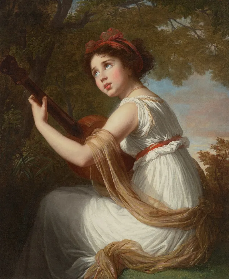 Portrait Of The Artists Daughter Jeanne Julie Louise Le Brun 1780 1819 Playing A Guitar Wall Art by Elisabeth Louise Vigée Le Brun - High-Resolution Digital Print
