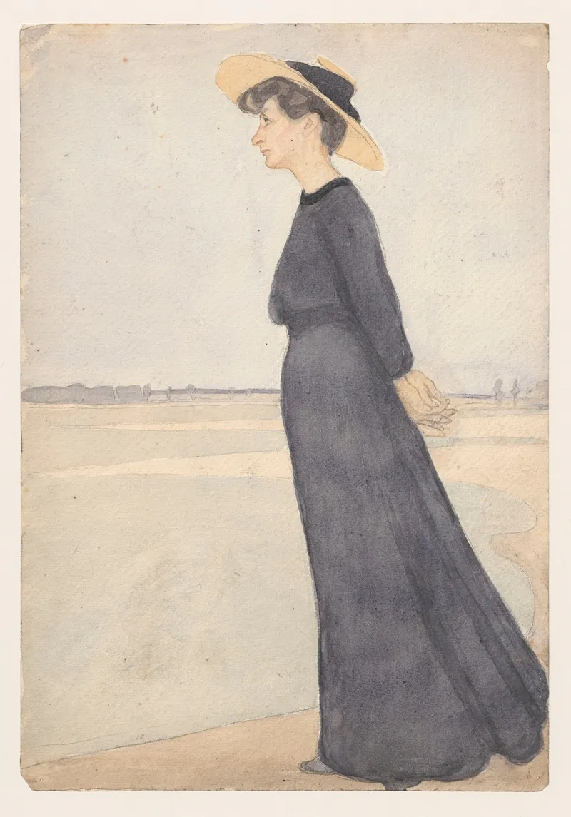 Portrait Of The Artists Wife By The Sea Wall Art by Jan Rembowski - High-Resolution Digital Print
