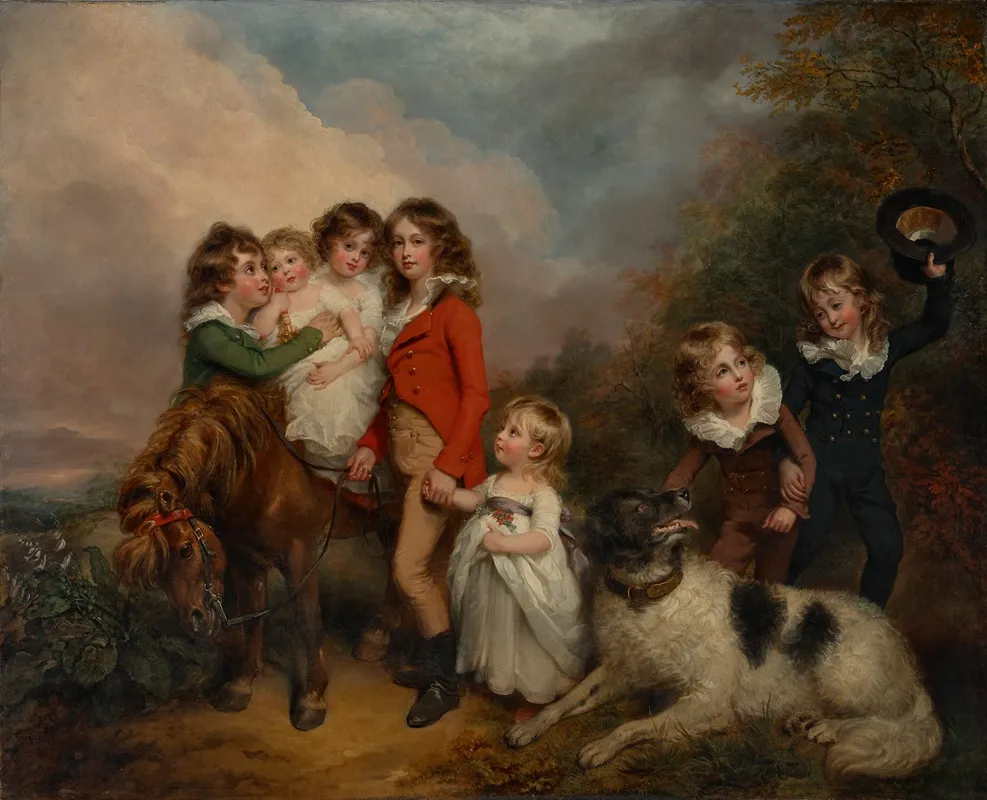 Portrait Of The Children Of Benjamin Goldsmid With A Pony And A Dog In A Landscape 2 Wall Art by Arthur William Devis - High-Resolution Digital Print