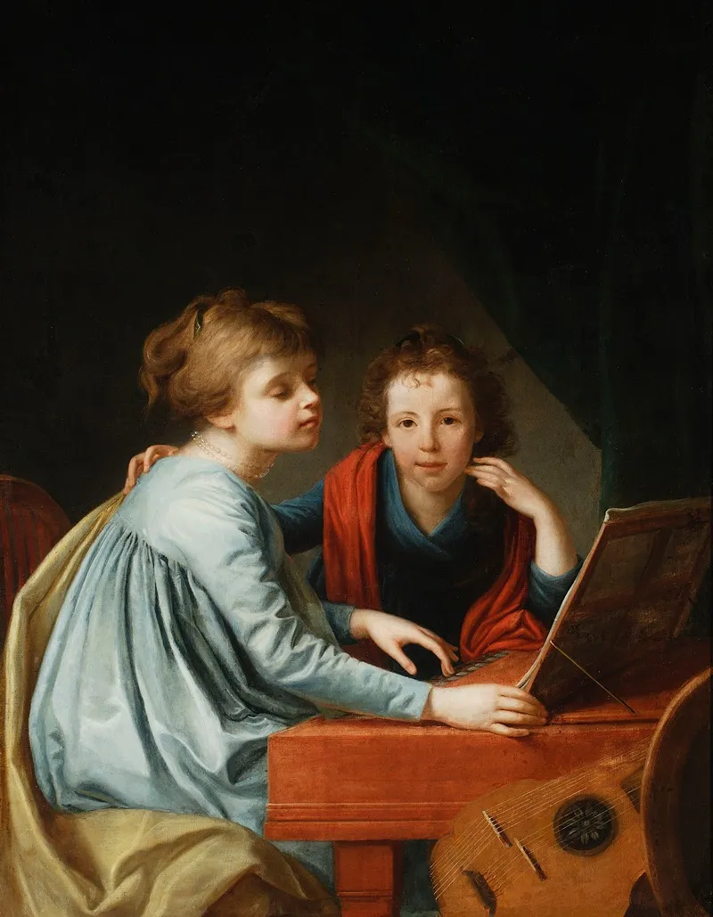 Portrait Of The Misses Pechwell At The Clavichord Wall Art by Jan Gładysz - High-Resolution Digital Print