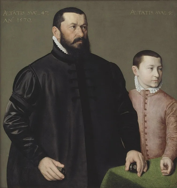 Portrait Of The Nuremberg Goldsmith Hans Lencker 1523 1585 And His 9 Year Old Son Elisius The Younger Wall Art by Nicolas Neufchâtel - High-Resolution Digital Print