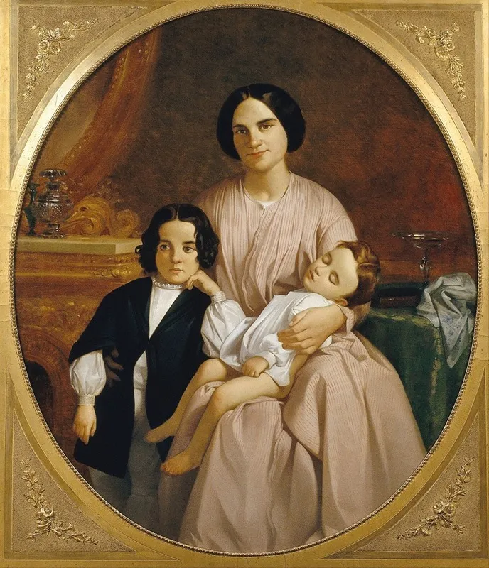 Portrait Of The Painters Wife And Children Wall Art by Claudi Lorenzale - High-Resolution Digital Print