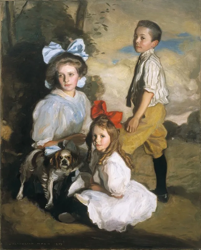 Portrait Of Three Knox Children Wall Art by Harrington Mann - High-Resolution Digital Print