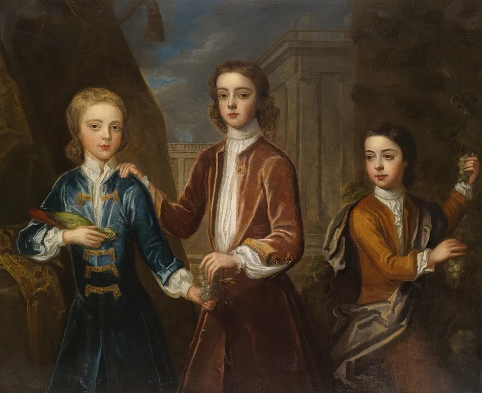 Portrait Of Three Young Gentlemen Wall Art by Michael Dahl - High-Resolution Digital Print