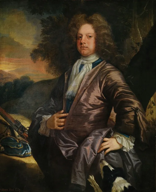 Portrait Of William Paul 1673 1711 Of Bray Berkshire With His Dog And A Gun Wall Art by John Closterman - High-Resolution Digital Print