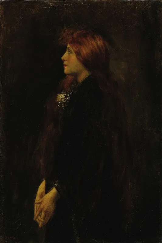 Portrait Red Haired Beauty Standing In Profile Wall Art by Jean-Jacques Henner - High-Resolution Digital Print