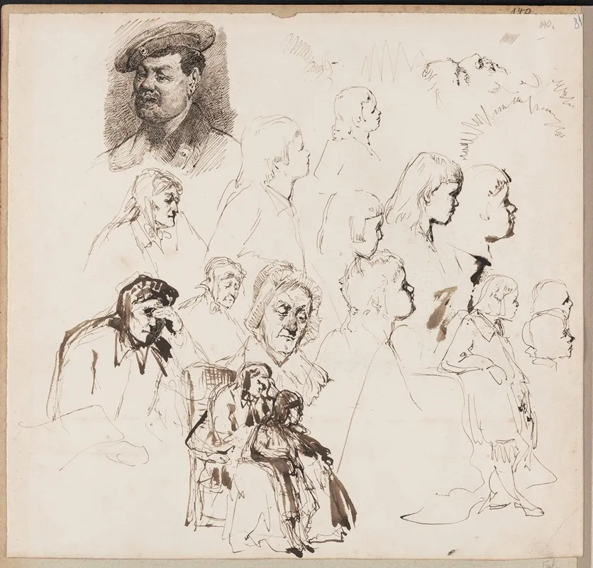 Portrait Study Of A Man Study Of The Figure Of An Elderly Woman Study Of The Figure Of A Child Study Of A Seated Woman And Child Wall Art by Władysław Czachórski - High-Resolution Digital Print