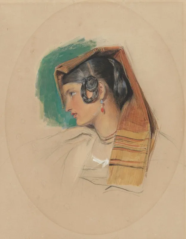 Portrait Study Of An Italian Peasant Girl Wall Art by John Frederick Lewis - High-Resolution Digital Print