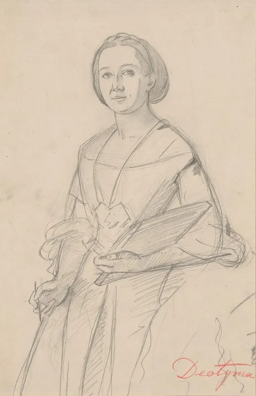 Portrait Study Of Jadwiga Luszczewska Deotyma Wall Art by Józef Simmler - High-Resolution Digital Print