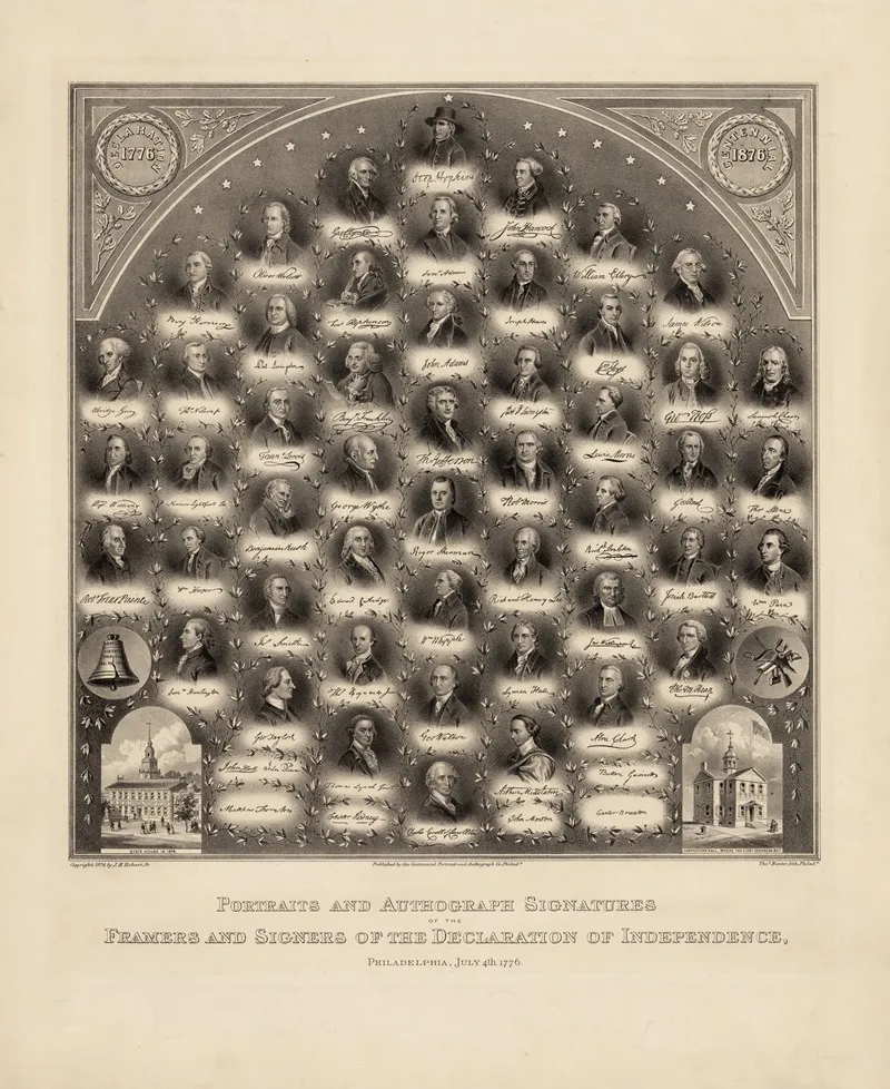 Portraits And Autograph Signatures Of The Framers And Signers Of The Declaration Of Independence Philadelphia July 4th 1776 Wall Art by Thomas Hunter - High-Resolution Digital Print