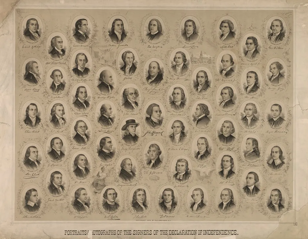 Portraits Autographs Of The Signers Of The Declaration Of Independence Wall Art by Ole Erekson - High-Resolution Digital Print