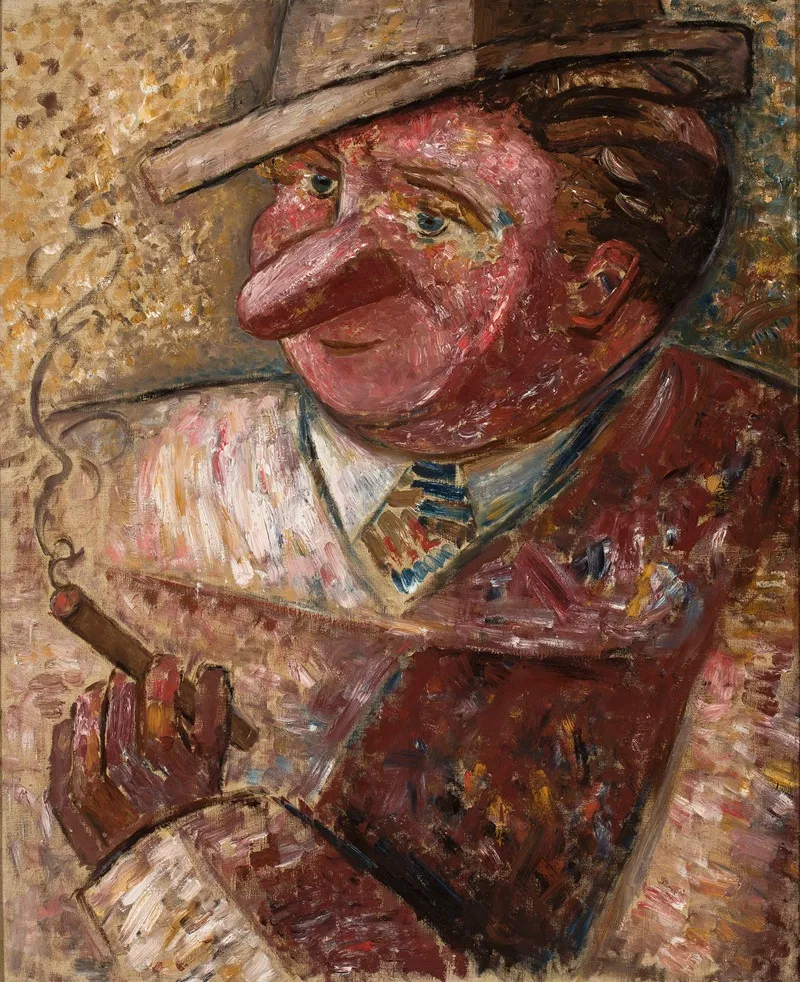 Portret Mezczyzny W Kapeluszu Z Cygarem Wall Art by Tadeusz Makowski - High-Resolution Digital Print