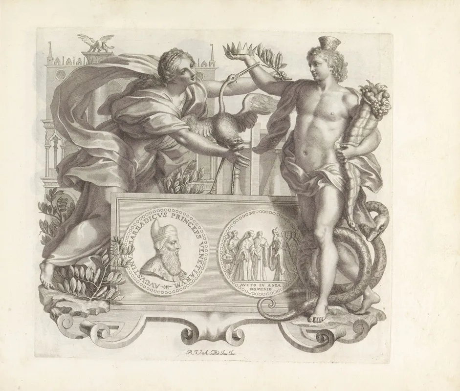 Portret Van Agostino Barbarigo En De Personificatie Van Dankbaarheid Wall Art by Robert van Audenaerde - High-Resolution Digital Print
