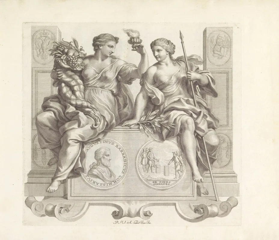Portret Van Agostino Barbarigo En De Personificaties Van Eendracht En Vrede Wall Art by Robert van Audenaerde - High-Resolution Digital Print