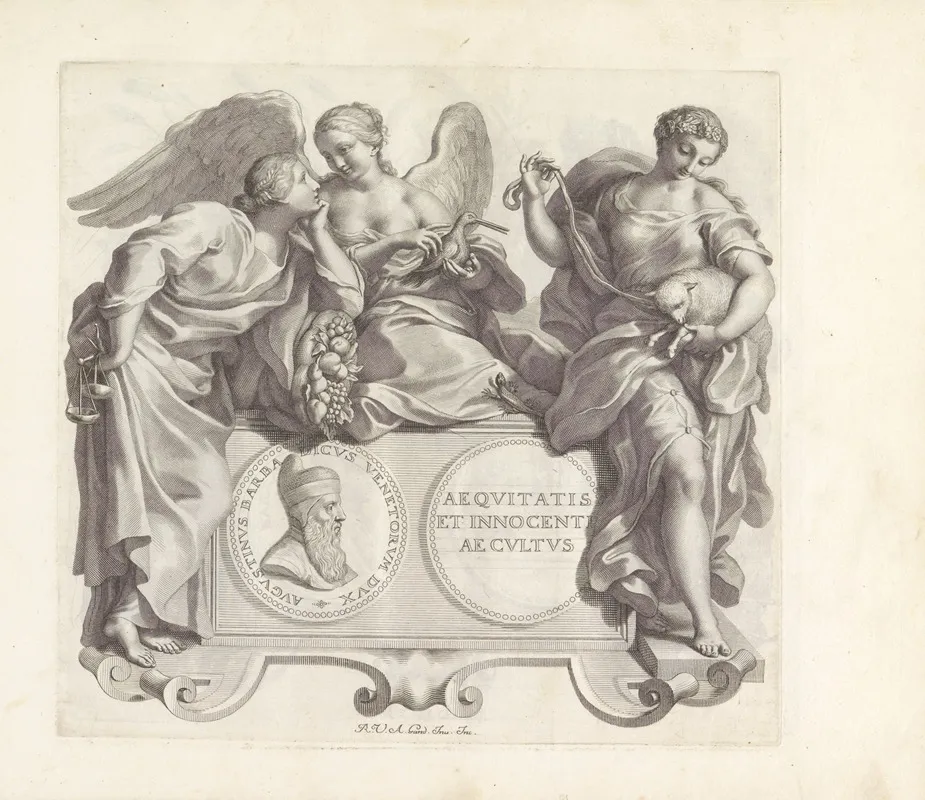 Portret Van Agostino Barbarigo En De Personificaties Van Gelijkheid Weldadigheid En Onschuld Wall Art by Robert van Audenaerde - High-Resolution Digital Print
