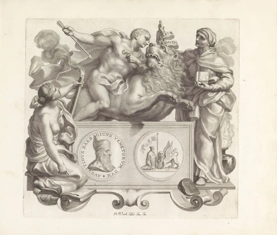 Portret Van Agostino Barbarigo En De Personificaties Van Kennis Goedertierenheid En Ervaring Wall Art by Robert van Audenaerde - High-Resolution Digital Print