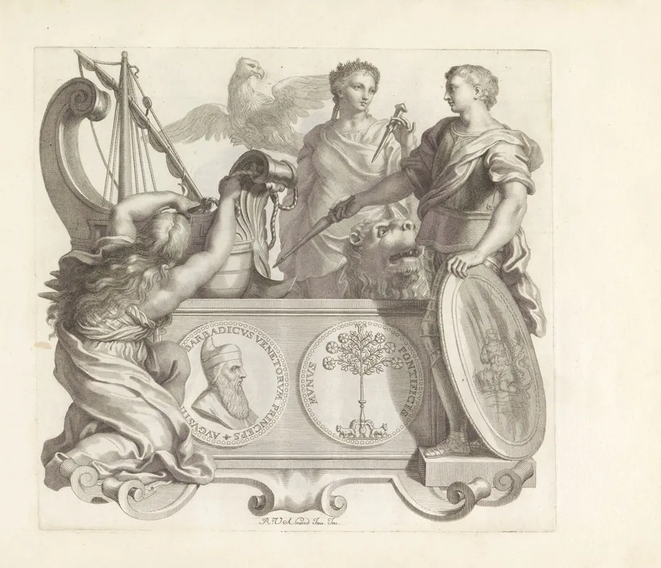 Portret Van Agostino Barbarigo En De Personificaties Van Vertrouwen Dankbaarheid En Gunst Wall Art by Robert van Audenaerde - High-Resolution Digital Print