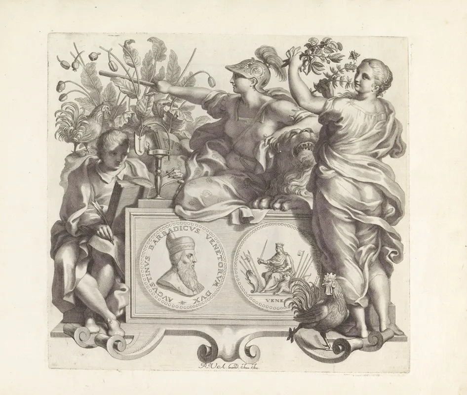 Portret Van Agostino Barbarigo En De Personificaties Van Wetenschap Staatsrede En Zorgvuldigheid Wall Art by Robert van Audenaerde - High-Resolution Digital Print