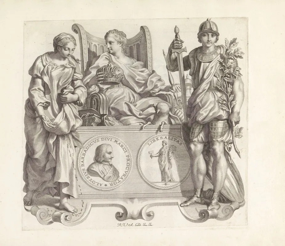 Portret Van Alvise Barbarigo En De Personificaties Van Vrijgevigheid Rijkdom En Bijstand Wall Art by Robert van Audenaerde - High-Resolution Digital Print